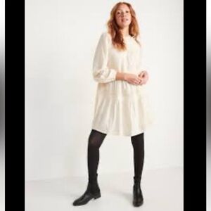 Old Navy Size L Cream Boho Swiss Dot Tiered Dress